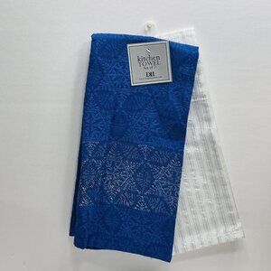 Winter Kitchen Towel Dishtowels Set of 2 16x26" Cotton Blue White Silver